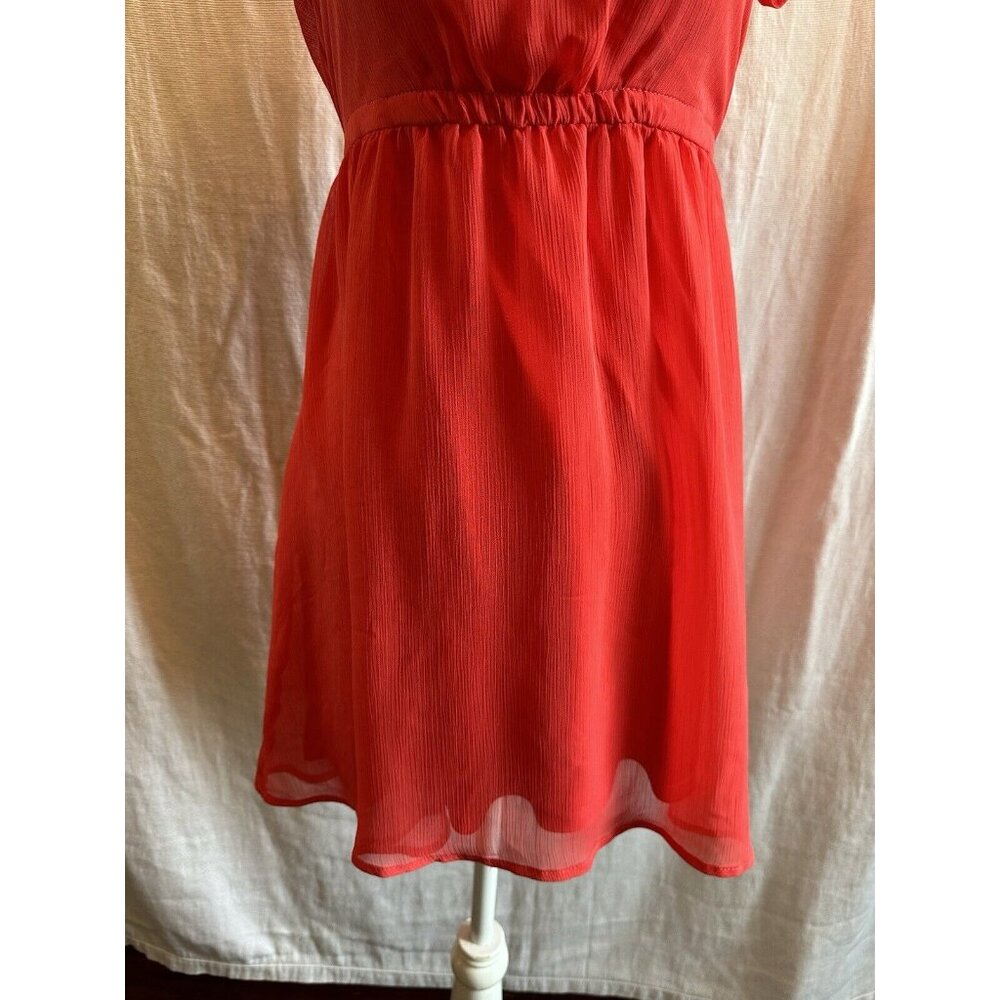Express Coral Pink Mini Flutter Semi Sheer Sleeve‎ Dress Sz XS Fit & Flare Mini - Picture 4 of 9
